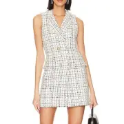 Alice + Olivia Jordy Double Breast Tweed Tuxedo Dress White Black Gold 4