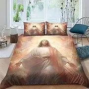 Jesus Comforter Cover Set for Kids Teens Duvet Cover Sacred Art 3D Print Bedding Set Quilt Cover with Pillowcases 3Pcs Microfiber Bed Sets with Zipper,Queen（210x210cm）