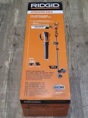 RIDGID 2-Tool Kit 14" 18V Brushless Cordless Battery String Trimmer Leaf Blower