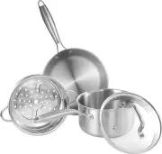 Leetaltree 3-Ply Stainless Steel Cookware Set - 2.5 Quart Saucepan with Steamer