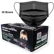 30 Boxes 3PLY Classic Black Face Mask with Ear Loops Anti Fog