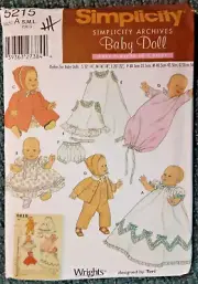 Simplicity Pattern 5215 Baby Doll Clothes in 3 Sizes Sewing Craft Project (H)