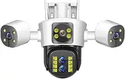 8K 16MP IP Camera WiFi Four Lens Three Screen 10X Zoom Outdoor Security Protection Auto Tracking Video Surveillance(U/S,8K Cam Add 64G Card)