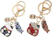 [Ipetboom] Fortune Cat Keychain: 2Pcs Cute Key Ring Chinese Lucky Beckoning Fortune Cat Pendants Keychain Bag Purse Charm Ornament for Wealth