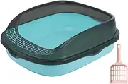 Ronyme High Side Cat Litter Tray, Semi Enclosed Sandbox for Medium Sized Pets, Light Blue Large