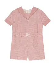 Gucci Kids Checked Belted Short-Sleeved Jumpsuit 12Y,10Y Pink