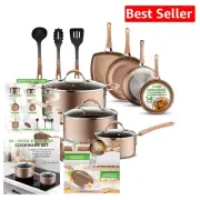 Sophisticated Non-Stick Cookware Set - 14-Piece Gold Pots & Pans Collection