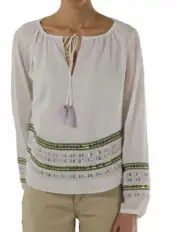 NWT TORY BURCH 10 PEASANT SPLIT TIED NECK WHITE COTTON SEQUINED BLOUSE TOP $295