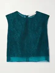 [JASON WU COLLECTION] JASON WU COLLECTION - Cropped Layered Corded Lace And Silk-organza Top - Green - US0 US 0 Green