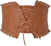 [Generic] Womens Elastic Wide Band Lace-Up Corset Cinch Belt with Press Button