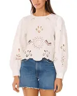 Vince Camuto Embroidered Long Sleeve Blouse