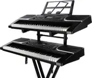Adjustable Height Double Keyboard Stand with Second Tier Organ Holder, Portable Piano Rack for Electronic & Musical Instruments