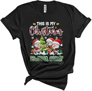 [Generic] This is My Christmas Pajama Shirt, Cute Plaid Three Santa Playing Flute, Flute Player Group Unisex T-Shirt