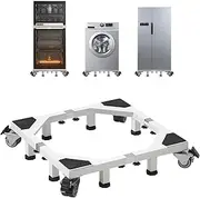 ANBase Heavy Duty All Steel Fridge Stand Mobile Base with 4 Locking Wheels and 8 Sturdy Feet 16.9"-26" Adjustable Furniture Dolly for Washer, Refrigerator and Dryer（White）
