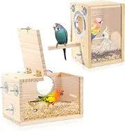 2 Pack Wood Bird Nest Box, Parakeet Nesting Box, Bird Nest Breeding Box Transparent, Bird House for Cage, Wood Breeding Box for Lovebirds, Cockatiel, Budgie