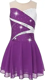 [Jugaoge] Kids Girls Sparkly Rhinestone Figure Skating Ballet Dance Dress Gymnastics Skirted Leotard