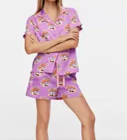 NEW PETER ALEXANDER RUGRATS CHUCKIE PJ TOP & SHORTS SET RRP$129 XS COTTON PURPLE