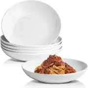 9'' Pasta Bowl,Set of 6 Porcelain Salad Pasta Bowl, Large Serving Bowl, White So