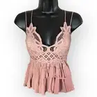 Free People Adella Crochet Lace Boho Cami Top Ruffle Sleeveless Blouse Mauve XS