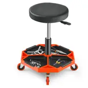Costway Pneumatic Rolling Mechanic Stool Adjustable Workshop Creeper Seat w/Divided Tool Tray&Padded Seat Garage Repair Trolley