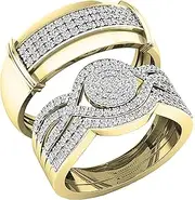 [Dazzlingrock Collection] 0.65 Carat (ctw) Round Diamond Mens and Womens Trio Set Cluster Ring With Enhancer Guard Band, 10K White Gold