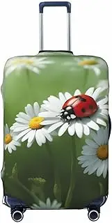 [CADREWY] Ladybug on Daisy Flower Print Travel Suitcase Cover Luggage Protector with Elastic Anti Scratch for Carry On, Black, Large