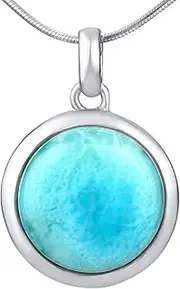 [SILVEGO] Women's 925 Sterling Silver Pendant with Natural Blue Larimar 15mm, Silver, Larimar