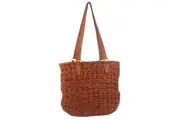 Pierre Cardin Woven Leather Ladies Shoulder Bag Travel Carry - Cognac