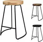 Set of 2 Bar Stools 65Cm Light Wood Tractor Dining Chairs with Floor Protector R