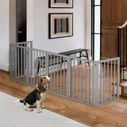6 Panel 61cm Petzly Wooden Pet Gate Dog Fence Safety Barrier Security Door Grey