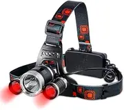 MakeTheOne Red Lighting Head Torch (1 x T6 White + 2 x R5 Red Light) 4 Mode LED Zoomable Headlamp Headlight for Hunting Camping Fishing Farm Picking Outdoor Activities