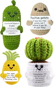 4PCS Handmade Crochet Positive Potato Home Decor, Emotional Support Pickle Knitt