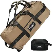 [STOVER] 80L Rolling Duffel Bag with Wheels, Large 31 Inch Durable Travel Duffle Bag + Toiletry Bag, Heavy Duty, Packable, Foldable w/Shoulder Straps- Use as Luggage or Backpack, Men/Women (Tan), Tan