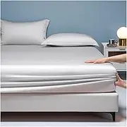 Tencel Fitted Sheet Small Double Queen Super King Luxury Soft Cool Feeling Silk Bottom Bed Sheet 10“ Deep Pocket Elastic Sheets(Silver Gray,150x200+25cm)