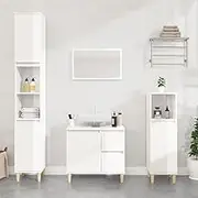 High Gloss White Bathroom Cabinet for Storage, 30x30x190 cm, Wooden Wall Shelf, Mounted Organizer Cabinets, Vanity Units, Bathroom Cabinets