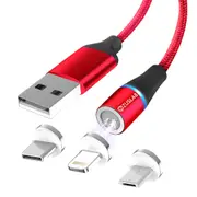 [1M] ZUSLAB Magnetic Nylon Charging Cable Charger Cord with Lightning Type-C & Micro USB Tips for Apple Samsung Google Xiaomi Oppo - Blue