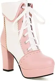 [Generic] Ankle Boots for Women, Chunky High Heel Lace Up Round Toe Platform Cute Gothic Boots (Color : Pink, Size : 4.5)