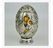 Orthodox Virgin Mary Altar Statue 13cm Greek Resin Silver Russian Faberge Egg