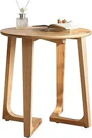 [GIZNXBA] Round Side Table Wood Coffee Table Small Accent Table Nightstand Modern End Table, Wood Accent Table Bedside Table for Living Room Bedroom Office Small Spaces(/Natural,60x54 cm)