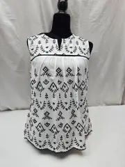 Talbots Black & White Embroidered Sleeveless Top w/Tie Front Shirt Women SZ XS