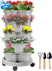 5 Tier Vertical Garden Planters Stackable Pots Indoor Outdoor Strawberry Herbs