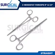 2 Pc Set 9" + 12" Straight Hemostat Forceps Locking Clamp Stainless German Grade