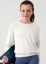 Athleta Girl All Day Crewneck Sweatshirt Blue Gray Spacedye Sz 12 NWT