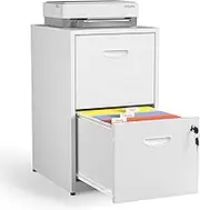 Kubohogar Metal File Cabinet 2 Drawer with Lock,Black Filing Cabinets,Vertical Modern File Cabinet Fit Hanging Files, Letter,File Box and A4 Documents(White)
