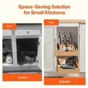 2Tier Pull Out Wood Cabinet Organizer Soft Close Slide Out Drawer 14 Inch Wide