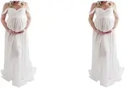 [Generic] Maternity Photography Dress Chiffon Gown Front Pregnancy Long Dresses Pregnant Women Photoshoot Prop Baby Showers, Fruit pink