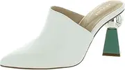 [Alfani] Womens White Metallic Padded Junnee Pointed Toe Sculpted Heel Slip On Leather Heeled Mules Shoes AU Size 6