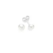 Silver Button Pearl Stud Earrings in White