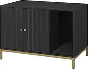 Feandrea Litter Box Enclosure, Modern Cat Litter Box Furniture Hidden, with Scratching Mat, Tall Legs, Cat House for Indoor Cats, Side End Table, 31.5 x 19.7 x 21.7 Inches, Black and Gold UPCL007B01