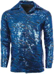Underwraps Men's Tiger Disco Shirt Blue Striped Halloween Costume